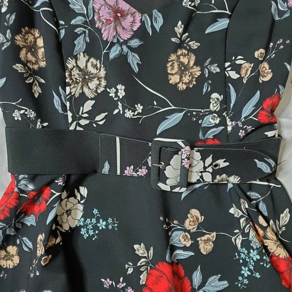 City Chic Black Climbing Floral V-Neck Fit & Flare Tea Length Midi Dress XS 14 - Picture 3 of 7